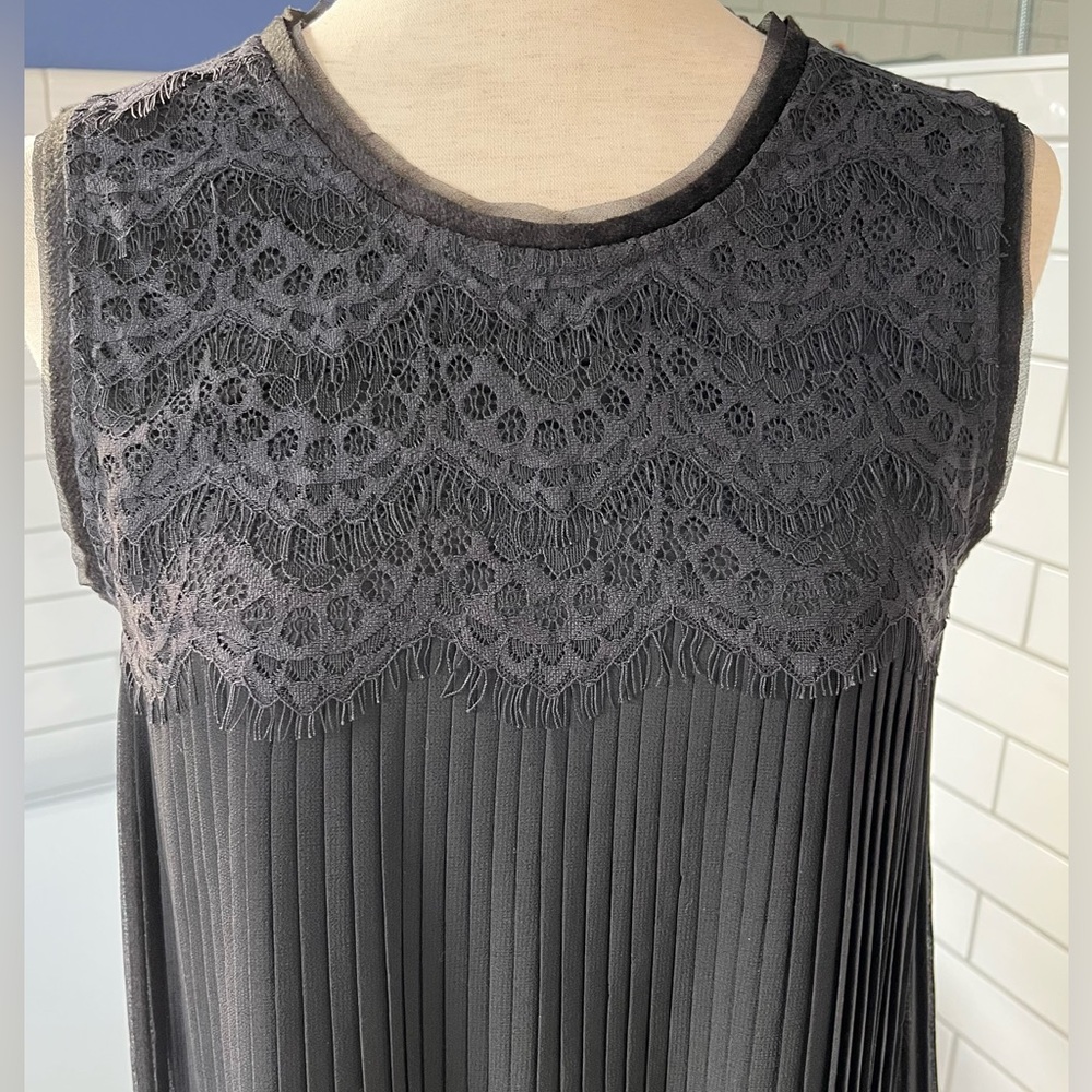 LOFT Black Pleated Lace Blouse